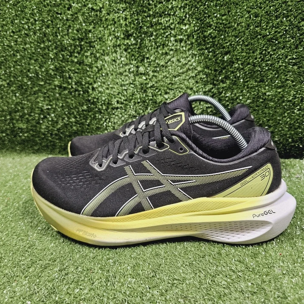 ASICS Gel-Kayano 30 Black Glow Yellow Athletic Running Sneakers Mens 9.5 Wide